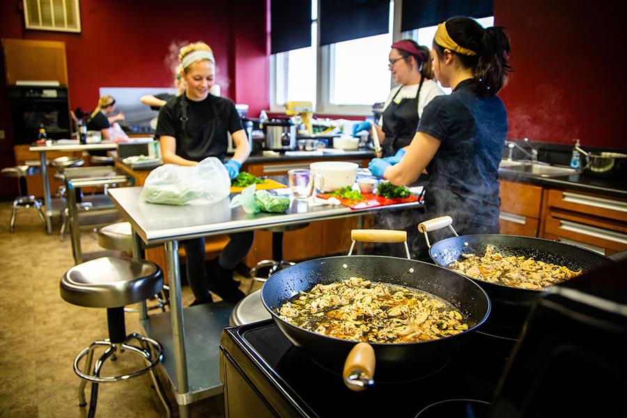 Northwest students studying dietetics, nutrition and food service management annually host Friday Night Cafés, featuring internationally inspired meals and décor. This year's menu's feature Nepalese and South Korean cuisine. (Northwest Missouri State University photos)
