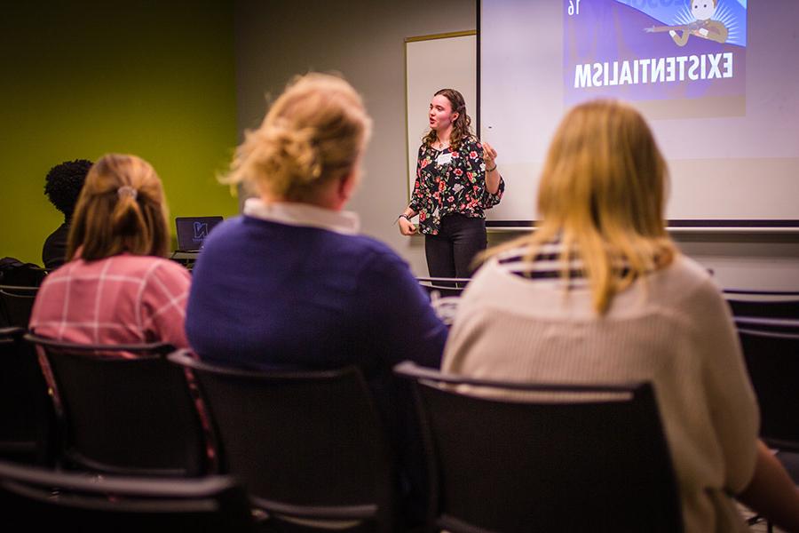 A student gives a presentation during Northwest's 2022 Celebration of Scholars. (Photos by Andrew Bowman/Northwest Missouri State University)